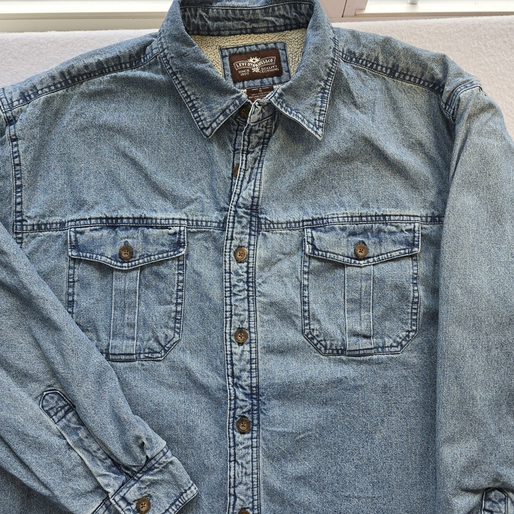 Vtg Style Levi's Sherpa Lined Denim Shirt Jacket Shacket Acid Wash Trucker XL